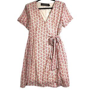 Code Mode Pink Floral Wrap Dress V-Neck Fully Lined 100% Polyester Womens Sz XL